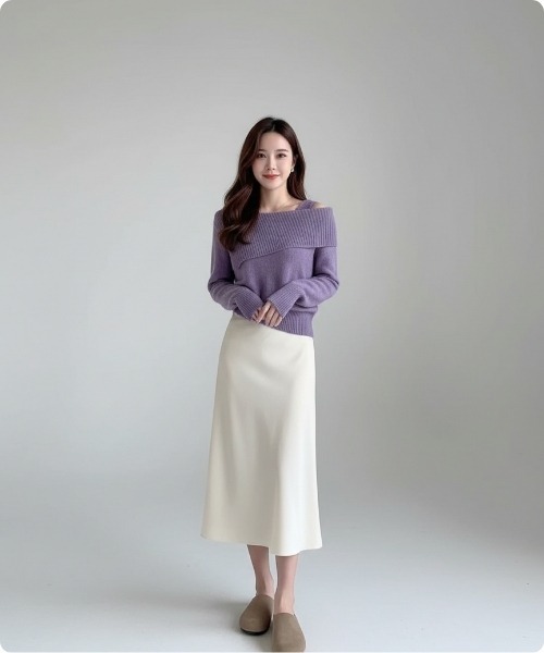 I.O.E(アイオイ)の「オフショルダー ニット プルオーバー(ニット/セーター・レディース・パープル/グレー/ベージュ/ブラック/ブルー・FREE)」の12枚目の写真