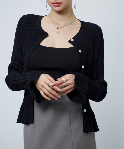 SAISON DE PAPILLON（セゾンドパピヨン）の「【新作登場！】レディース ニット カーディガン クルーネック 2way フレア 貝ボタン きれいめ オフィスカジュアル（カーディガン/ボレロ・レディース・ホワイト/ベージュ/ブラック・M/L）」の9枚目の写真