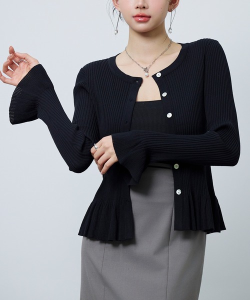 SAISON DE PAPILLON（セゾンドパピヨン）の「【新作登場！】レディース ニット カーディガン クルーネック 2way フレア 貝ボタン きれいめ オフィスカジュアル（カーディガン/ボレロ・レディース・ホワイト/ベージュ/ブラック・M/L）」の10枚目の写真