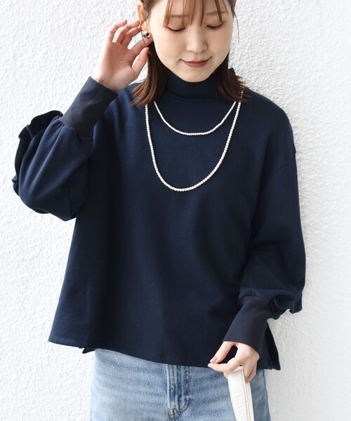 セール】【WEB限定】〈手洗い可能〉モックネック 袖 フリル デザイン