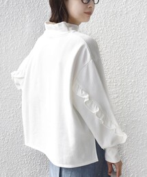 【WEB限定】〈手洗い可能〉モックネック 袖 フリル デザイン ミニ 裏毛 プルオーバー