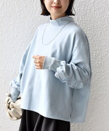 【WEB限定】〈手洗い可能〉モックネック 袖 フリル デザイン ミニ 裏毛 プルオーバー