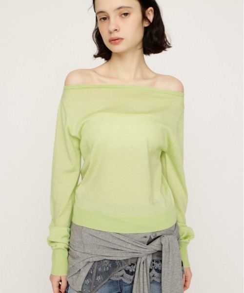 SLY(スライ)の「OFF SHOULDER 2WAY HG TOPS オフショルダー 2ウェイ ハイゲージ トップス 春服(ニット/セーター・レディース・キャメル/ライトグリーン/ダークグレー/ネイビー・FREE)」の1枚目の写真