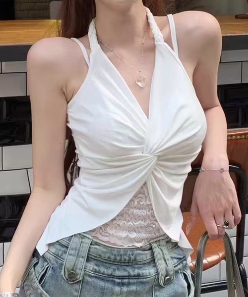 Lace Ladies(レースレディース)の「配レース フロント ツイスト カップ付き キャミソール(キャミソール・レディース・ブラック/ホワイト・FREE)」の2枚目の写真