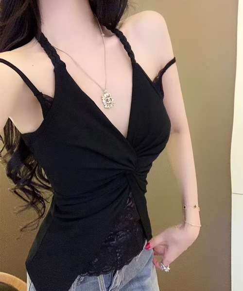 Lace Ladies(レースレディース)の「配レース フロント ツイスト カップ付き キャミソール(キャミソール・レディース・ブラック/ホワイト・FREE)」の1枚目の写真