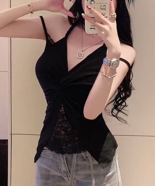 Lace Ladies(レースレディース)の「配レース フロント ツイスト カップ付き キャミソール(キャミソール・レディース・ブラック/ホワイト・FREE)」の3枚目の写真
