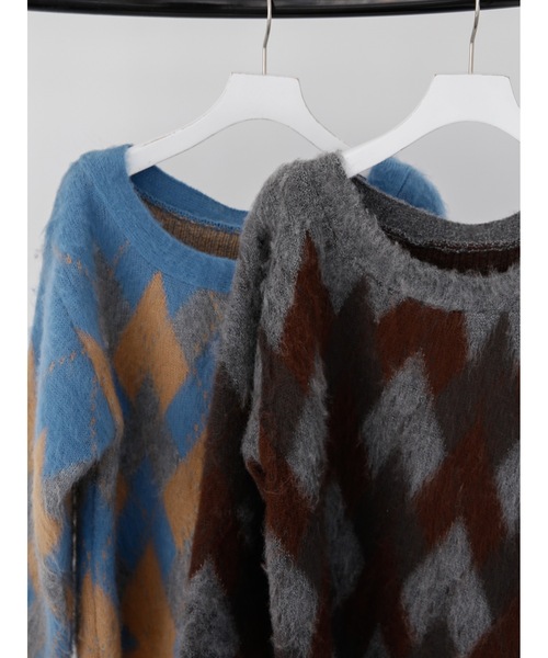 Katrin TOKYO(カトリーントーキョー)の「asymmetry argyle knit(ニット/セーター・レディース・チャコールグレー/ブルー・FREE/XS)」の13枚目の写真