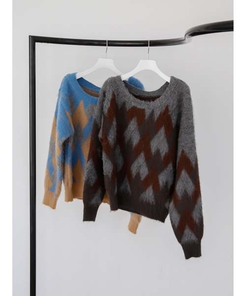 Katrin TOKYO(カトリーントーキョー)の「asymmetry argyle knit(ニット/セーター・レディース・チャコールグレー/ブルー・FREE/XS)」の14枚目の写真