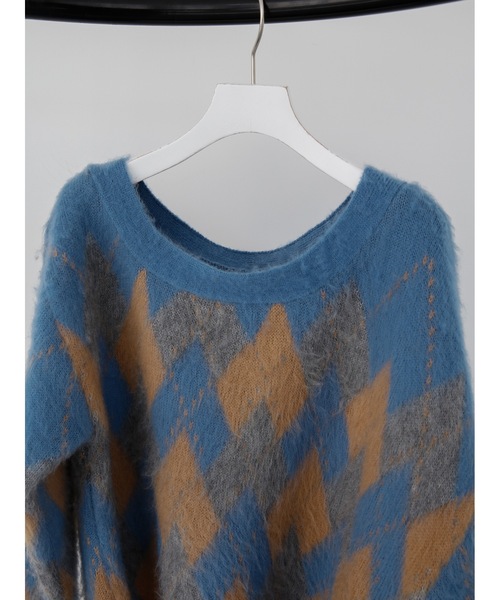 Katrin TOKYO(カトリーントーキョー)の「asymmetry argyle knit(ニット/セーター・レディース・チャコールグレー/ブルー・FREE/XS)」の3枚目の写真
