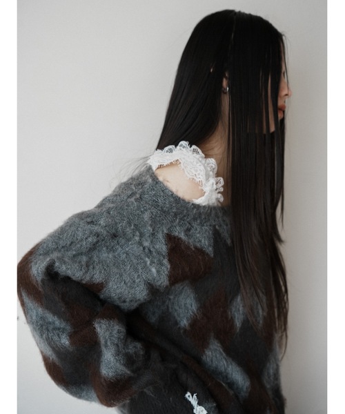 Katrin TOKYO(カトリーントーキョー)の「asymmetry argyle knit(ニット/セーター・レディース・チャコールグレー/ブルー・FREE/XS)」の9枚目の写真