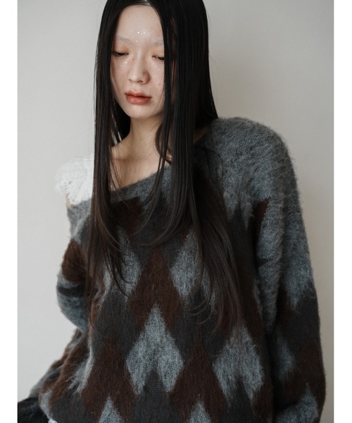 Katrin TOKYO(カトリーントーキョー)の「asymmetry argyle knit(ニット/セーター・レディース・チャコールグレー/ブルー・FREE/XS)」の12枚目の写真
