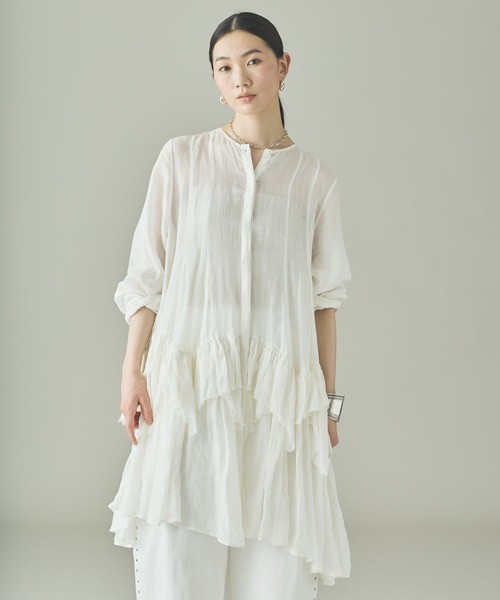 Curensology（カレンソロジー）の「Curensology(カレンソロジー)/ラミーランダムフリルブラウス（シャツ/ブラウス・レディース・ピンク/ブラウン/ホワイト・36/38）」の2枚目の写真