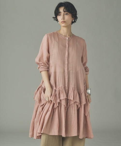 Curensology（カレンソロジー）の「Curensology(カレンソロジー)/ラミーランダムフリルブラウス（シャツ/ブラウス・レディース・ピンク/ブラウン/ホワイト・36/38）」の3枚目の写真