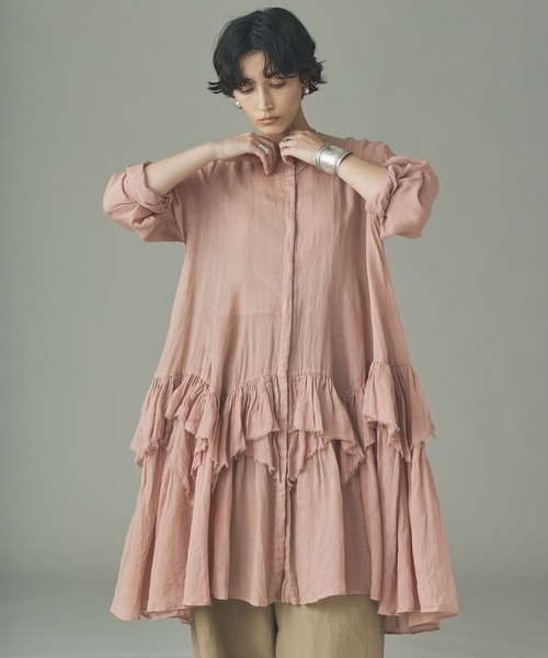 Curensology（カレンソロジー）の「Curensology(カレンソロジー)/ラミーランダムフリルブラウス（シャツ/ブラウス・レディース・ピンク/ブラウン/ホワイト・36/38）」の4枚目の写真