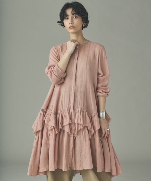 Curensology（カレンソロジー）の「Curensology(カレンソロジー)/ラミーランダムフリルブラウス（シャツ/ブラウス・レディース・ピンク/ブラウン/ホワイト・36/38）」の5枚目の写真