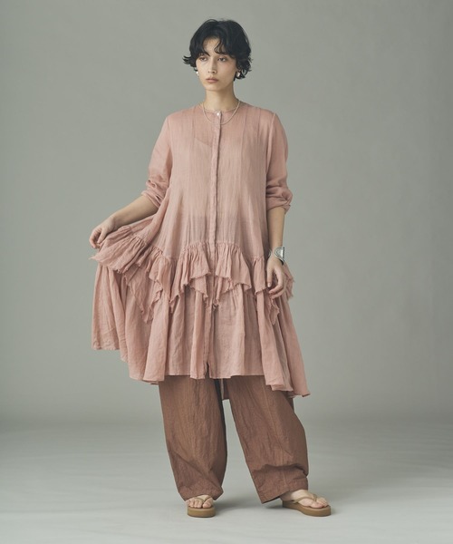 Curensology（カレンソロジー）の「Curensology(カレンソロジー)/ラミーランダムフリルブラウス（シャツ/ブラウス・レディース・ピンク/ブラウン/ホワイト・36/38）」の8枚目の写真