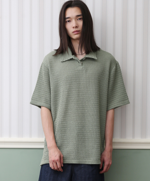 BUTTON UP COLLAR KNIT SHIRTS (GREEN) — трикотажная рубашка на пуговицах, зелёная