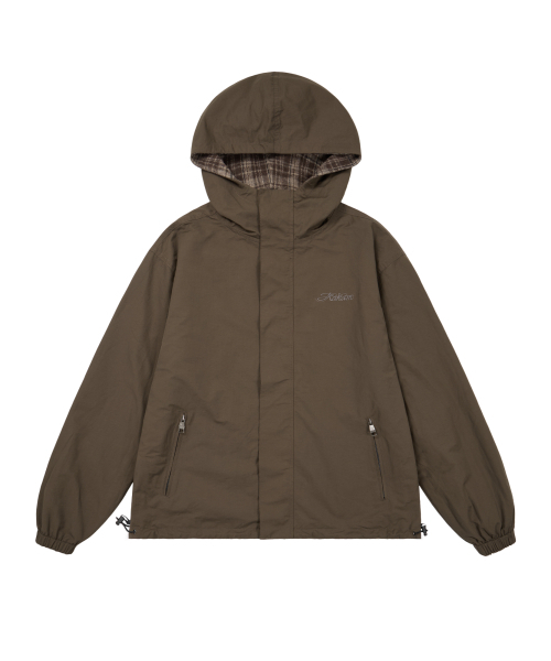 セール】Reversible Check Hooded Jacket (Brown)（ナイロンジャケット