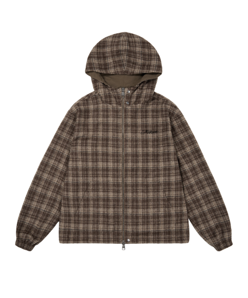 セール】Reversible Check Hooded Jacket (Brown)（ナイロンジャケット