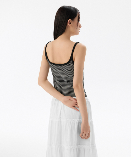 MUSINSA STANDARD WOMAN（ムシンサスタンダードウーマン）の「ウィメンズナローストライプストリングスリーブレストップ[ブラック/アイボリー]（Tシャツ/カットソー・レディース・その他・MEDIUM/SMALL/X-SMALL/LARGE）」の3枚目の写真