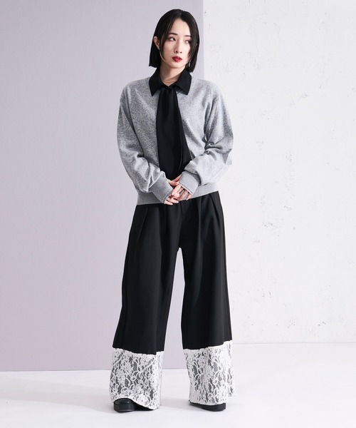 Ellno Loset（エルノロゼット）の「レイヤードライクVネックニット/フィンガーホール付き（ニット/セーター・メンズ・グレー/ブラック・SMALL/MEDIUM/LARGE）」の18枚目の写真