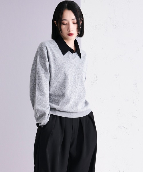 Ellno Loset（エルノロゼット）の「レイヤードライクVネックニット/フィンガーホール付き（ニット/セーター・メンズ・グレー/ブラック・SMALL/MEDIUM/LARGE）」の12枚目の写真