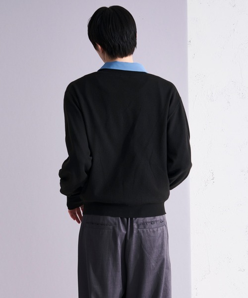 Ellno Loset（エルノロゼット）の「レイヤードライクVネックニット/フィンガーホール付き（ニット/セーター・メンズ・グレー/ブラック・SMALL/MEDIUM/LARGE）」の7枚目の写真