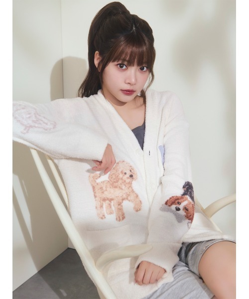 エアリーモコプレイフルDOGジャガードカーディガン gelato pique｜【UNISEX】エアリーモコプレイフルDOGジャガード