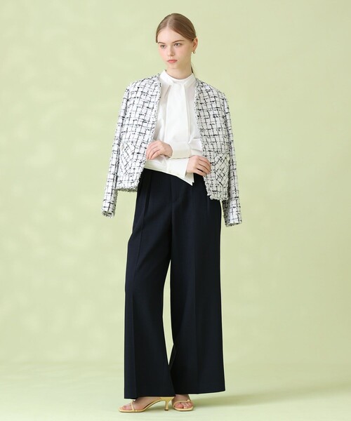 ANAYI(アナイ)の「【セットアップ対応商品】オックスストレッチタックワイドパンツ(その他パンツ・レディース・ネイビー/ベージュ/ピンク・38/36/34)」の2枚目の写真