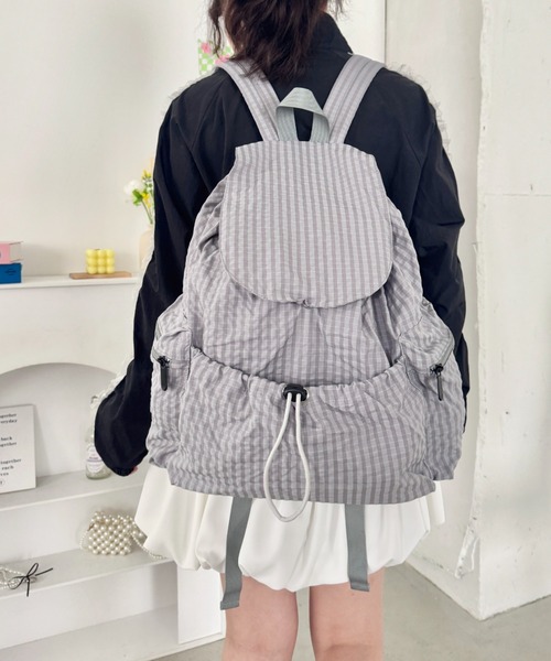 SOLLON.(ソルロン)の「【大容量】チェック柄ナイロンリュック(バックパック/リュック・レディース・アイボリー/カーキ/ブラック/チャコールグレー/グレー・FREE)」の20枚目の写真