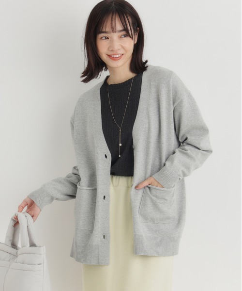 Right-on(ライトオン)の「HONEYSUCKLE ROSE(ハニーサックルローズ)【レディース】コットン混Vネックカーディガン(ニット/セーター・レディース・ブラック/ライトグレー/グリーン・M/L/S)」の3枚目の写真