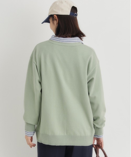 Right-on(ライトオン)の「HONEYSUCKLE ROSE(ハニーサックルローズ)【レディース】コットン混Vネックカーディガン(ニット/セーター・レディース・ブラック/ライトグレー/グリーン・M/L/S)」の6枚目の写真