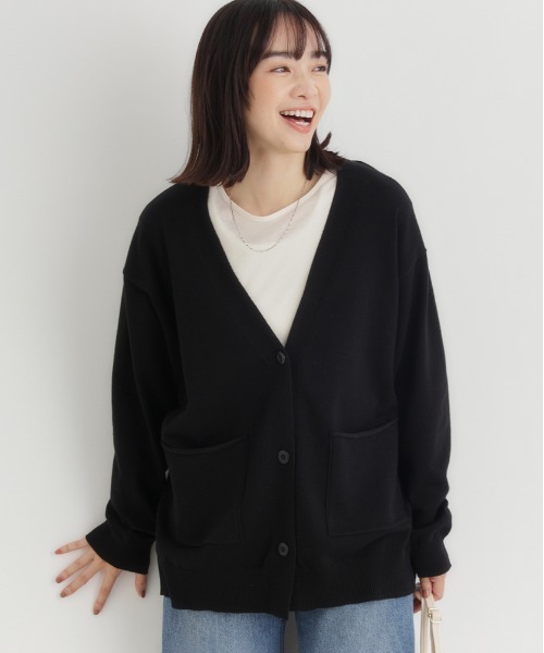 Right-on(ライトオン)の「HONEYSUCKLE ROSE(ハニーサックルローズ)【レディース】コットン混Vネックカーディガン(ニット/セーター・レディース・ブラック/ライトグレー/グリーン・M/L/S)」の12枚目の写真