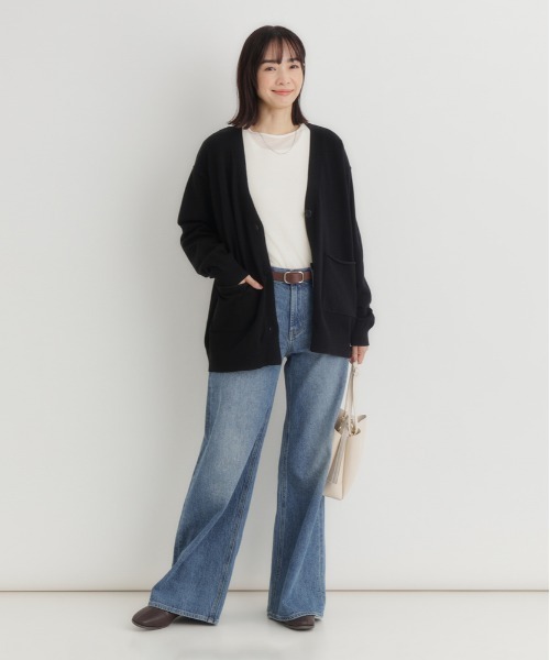 Right-on(ライトオン)の「HONEYSUCKLE ROSE(ハニーサックルローズ)【レディース】コットン混Vネックカーディガン(ニット/セーター・レディース・ブラック/ライトグレー/グリーン・M/L/S)」の14枚目の写真