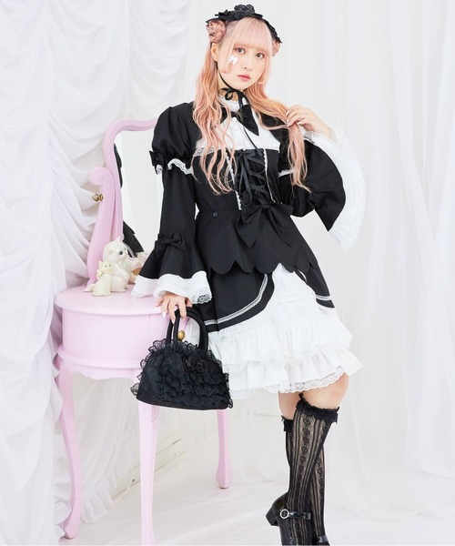 BODYLINE（ボディライン）の「2wayスカラップフリルの姫袖ワンピース 3点セット（ワンピース・レディース・ブラウン系その他/ブラック×ホワイト・4L/2L/L/M/S）」の2枚目の写真