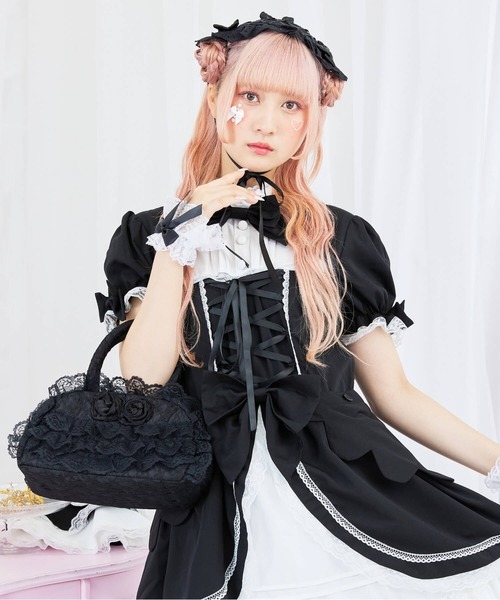 BODYLINE（ボディライン）の「2wayスカラップフリルの姫袖ワンピース 3点セット（ワンピース・レディース・ブラウン系その他/ブラック×ホワイト・4L/2L/L/M/S）」の3枚目の写真