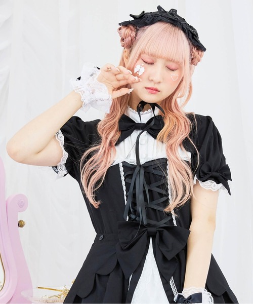 BODYLINE（ボディライン）の「2wayスカラップフリルの姫袖ワンピース 3点セット（ワンピース・レディース・ブラウン系その他/ブラック×ホワイト・4L/2L/L/M/S）」の4枚目の写真