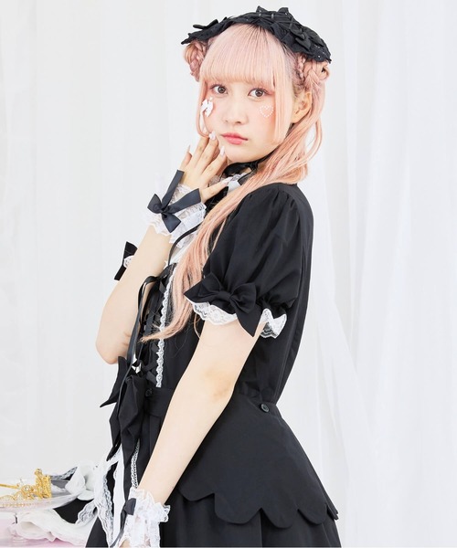 BODYLINE（ボディライン）の「2wayスカラップフリルの姫袖ワンピース 3点セット（ワンピース・レディース・ブラウン系その他/ブラック×ホワイト・4L/2L/L/M/S）」の5枚目の写真