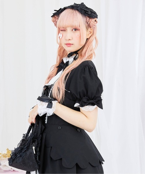 BODYLINE（ボディライン）の「2wayスカラップフリルの姫袖ワンピース 3点セット（ワンピース・レディース・ブラウン系その他/ブラック×ホワイト・4L/2L/L/M/S）」の6枚目の写真