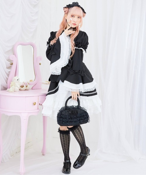 BODYLINE（ボディライン）の「2wayスカラップフリルの姫袖ワンピース 3点セット（ワンピース・レディース・ブラウン系その他/ブラック×ホワイト・4L/2L/L/M/S）」の11枚目の写真