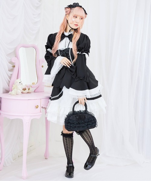BODYLINE（ボディライン）の「2wayスカラップフリルの姫袖ワンピース 3点セット（ワンピース・レディース・ブラウン系その他/ブラック×ホワイト・4L/2L/L/M/S）」の12枚目の写真