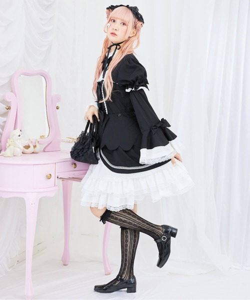 BODYLINE（ボディライン）の「2wayスカラップフリルの姫袖ワンピース 3点セット（ワンピース・レディース・ブラウン系その他/ブラック×ホワイト・4L/2L/L/M/S）」の14枚目の写真