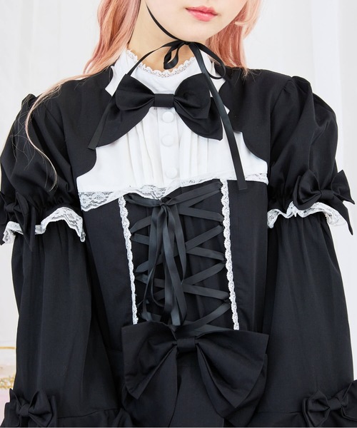 BODYLINE（ボディライン）の「2wayスカラップフリルの姫袖ワンピース 3点セット（ワンピース・レディース・ブラウン系その他/ブラック×ホワイト・4L/2L/L/M/S）」の16枚目の写真