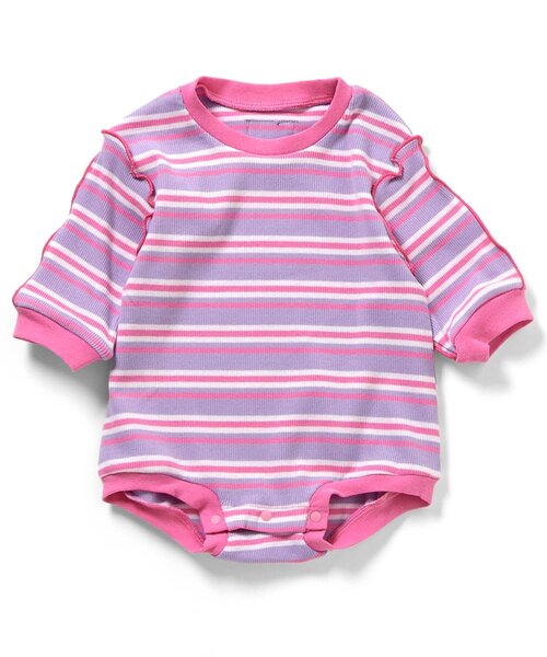 apres les cours（アプレレクール）の「【リンク/WEB限定】マルチボーダーメロウボディースーツ（ロンパース・キッズ・ミント/ラベンダー・80/70）」の3枚目の写真