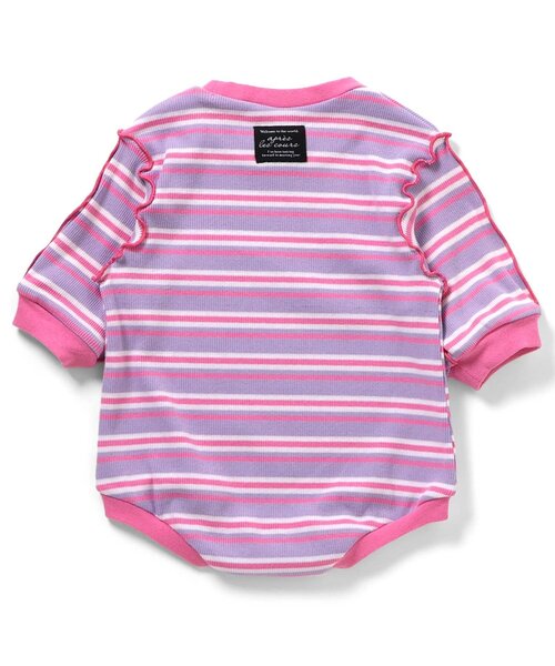 apres les cours（アプレレクール）の「【リンク/WEB限定】マルチボーダーメロウボディースーツ（ロンパース・キッズ・ミント/ラベンダー・80/70）」の4枚目の写真