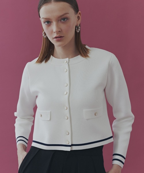 PINKY&DIANNE（ピンキーアンドダイアン）の「◆ミラノリブマリンニットジャケット（ニット/セーター・レディース・ネイビー/ホワイト・38）」の2枚目の写真