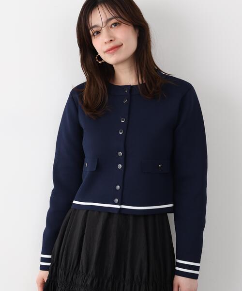 PINKY&DIANNE(ピンキーアンドダイアン)の「◆ミラノリブマリンニットジャケット(ニット/セーター・レディース・ネイビー/ホワイト・38)」の5枚目の写真