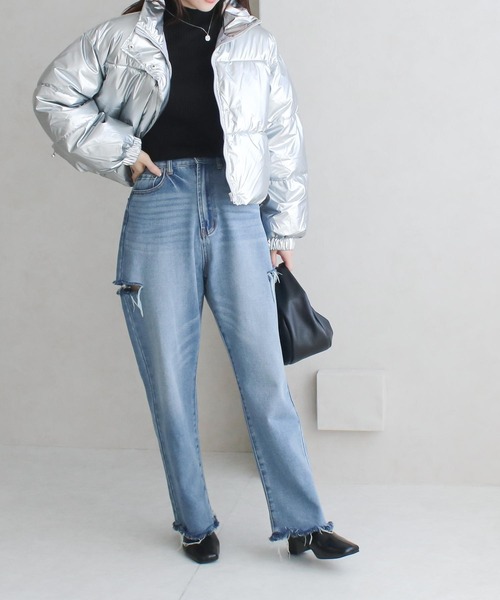 Social GIRL(ソーシャルガール)の「【SL】【Social GIRL】【it】メタリック スタンドカラー 中綿 ショート丈 ダウンジャケット(ダウンジャケット/コート・レディース・ゴールド/シルバー・L/M)」の9枚目の写真