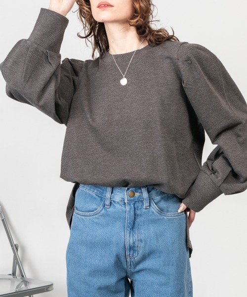 RCD(アールシーディー)の「ミニ裏毛パフスリーブカットソー(Tシャツ/カットソー・レディース・チャコールグレー/ブラック/杢グレー・M-L/LL~3L/4L~5L)」の2枚目の写真