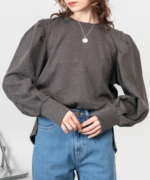 RCD(アールシーディー)の「ミニ裏毛パフスリーブカットソー(Tシャツ/カットソー・レディース・チャコールグレー/ブラック/杢グレー・M-L/LL~3L/4L~5L)」の7枚目の写真